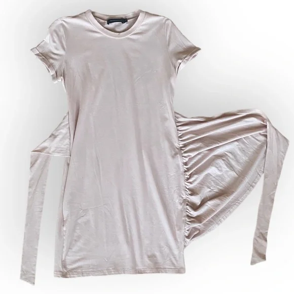 MEROKEETY Pale Pink T Shirt Dress Tie Waist - Picture 3 of 5